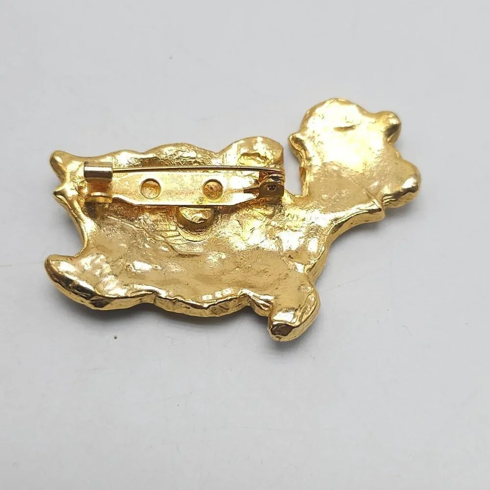 Vintage Gold Tone Turtle Brooch With Black Cream Enamel Finish